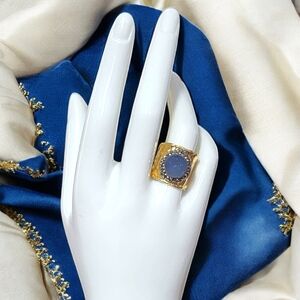 🆕️Turkish Artisan Genuine Blue Gemstone Statement Cocktail Adjustable Ring